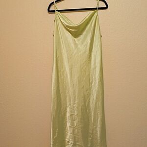 Bebe  satin long green slip Cowl Neck dress. Size L